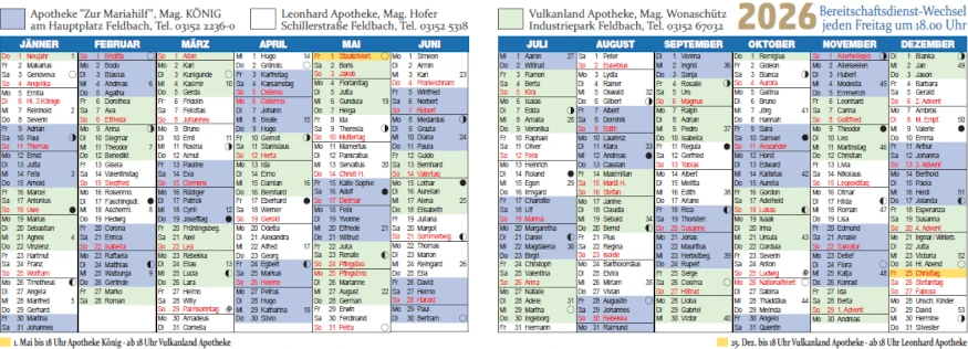 Bereitschaftskalender 2026